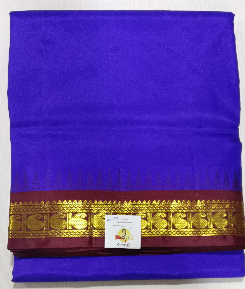 Royal Blue & Maroon Pure Silk 10-Yard Saree with Golden Zari Swan Motif Border – 9yardz Traditional Collection