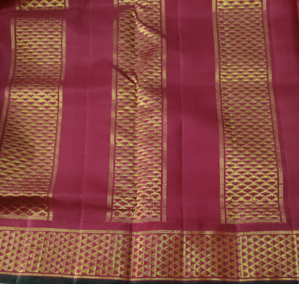 Kanchipuram Pure Silk 9 Yards Madisar – Mango yellow with Maroon Border 10yards