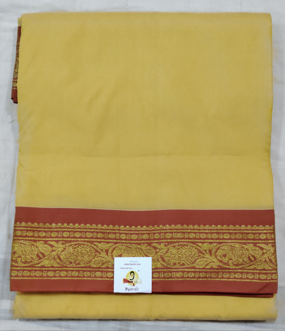 Traditional Mustard Yellow & Maroon Poly Silk 10-Yard Saree with Rich Zari Border