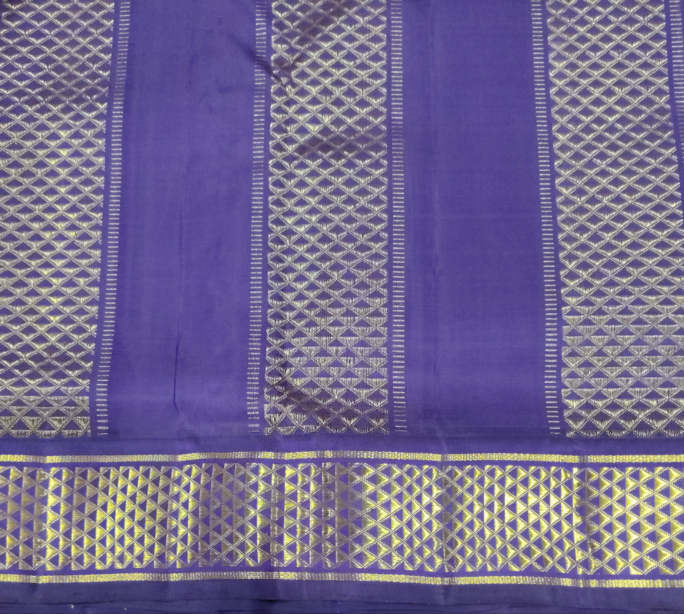 Mustard Yellow with Violet Zari Border Pure Silk 9-Yard Madisar Saree(10yards)