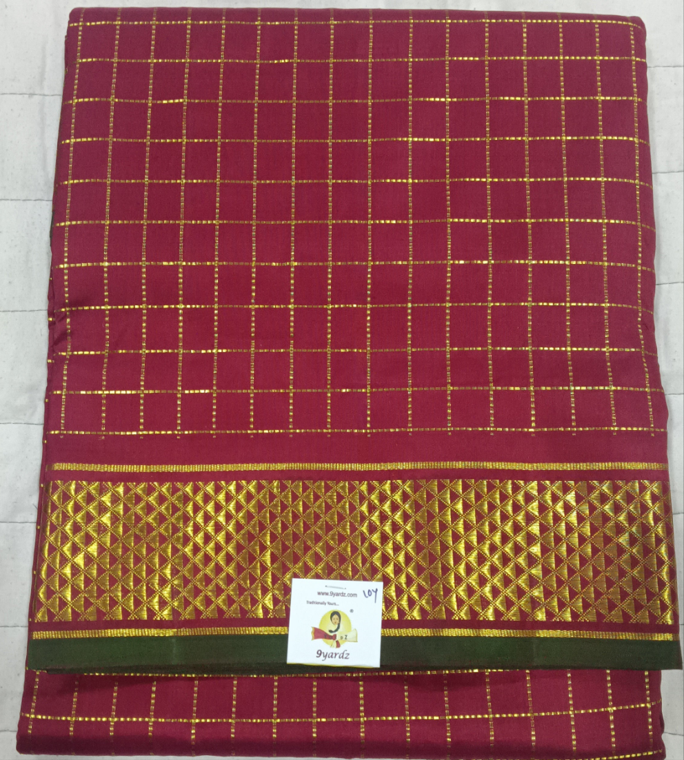 Maroon Checks Pure Silk Madisar 10yardz