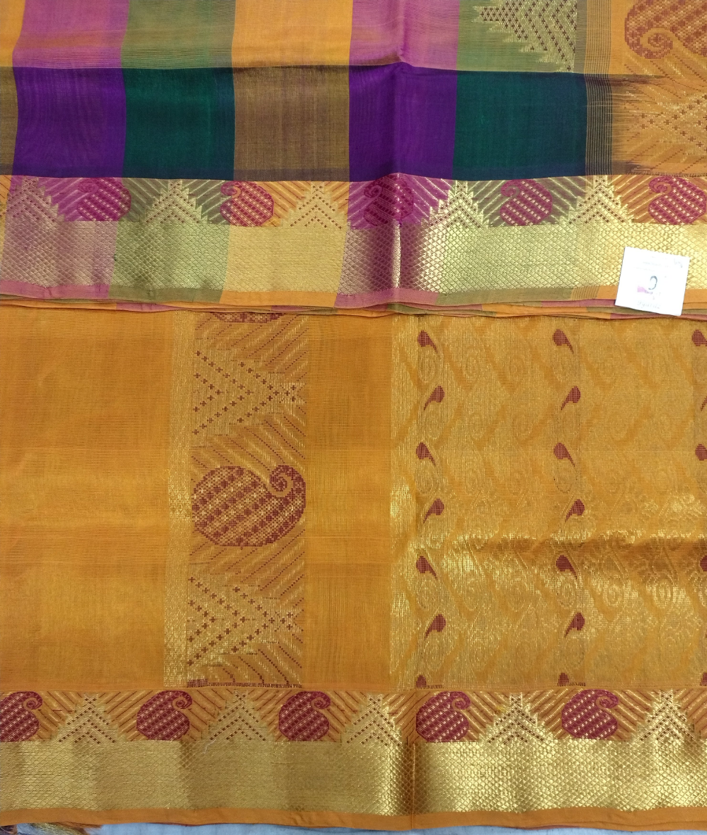 Pure silk cotton zari Palum Pazhamum Check