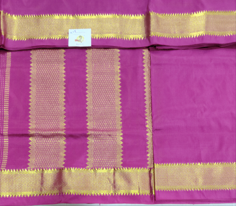 Pure Silk 10-Yard Madisar Saree – Purple by Self Gold Zari Border