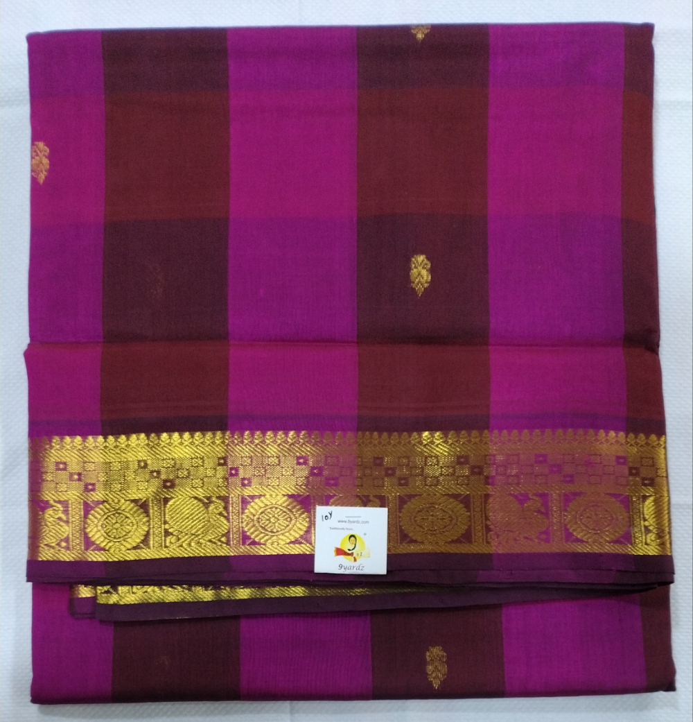 Pure silk cotton- palum pazhamum kattam with butta, 10yards (madisar)