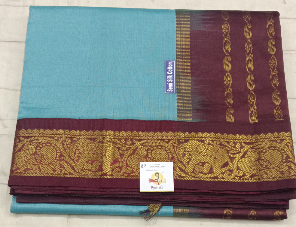 Semi silk Plain Korvai 6Yards