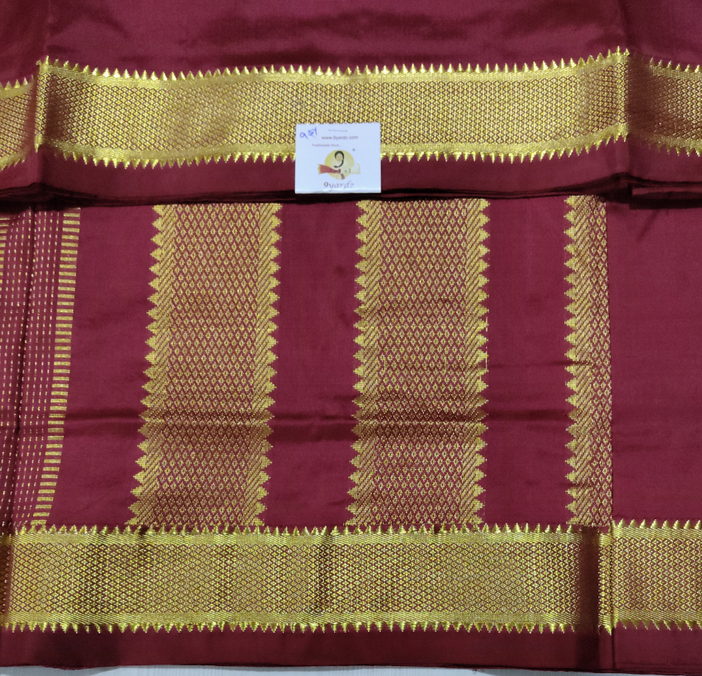 Pure Silk 10-Yard Madisar Saree – Maroon by Self Gold Zari Border