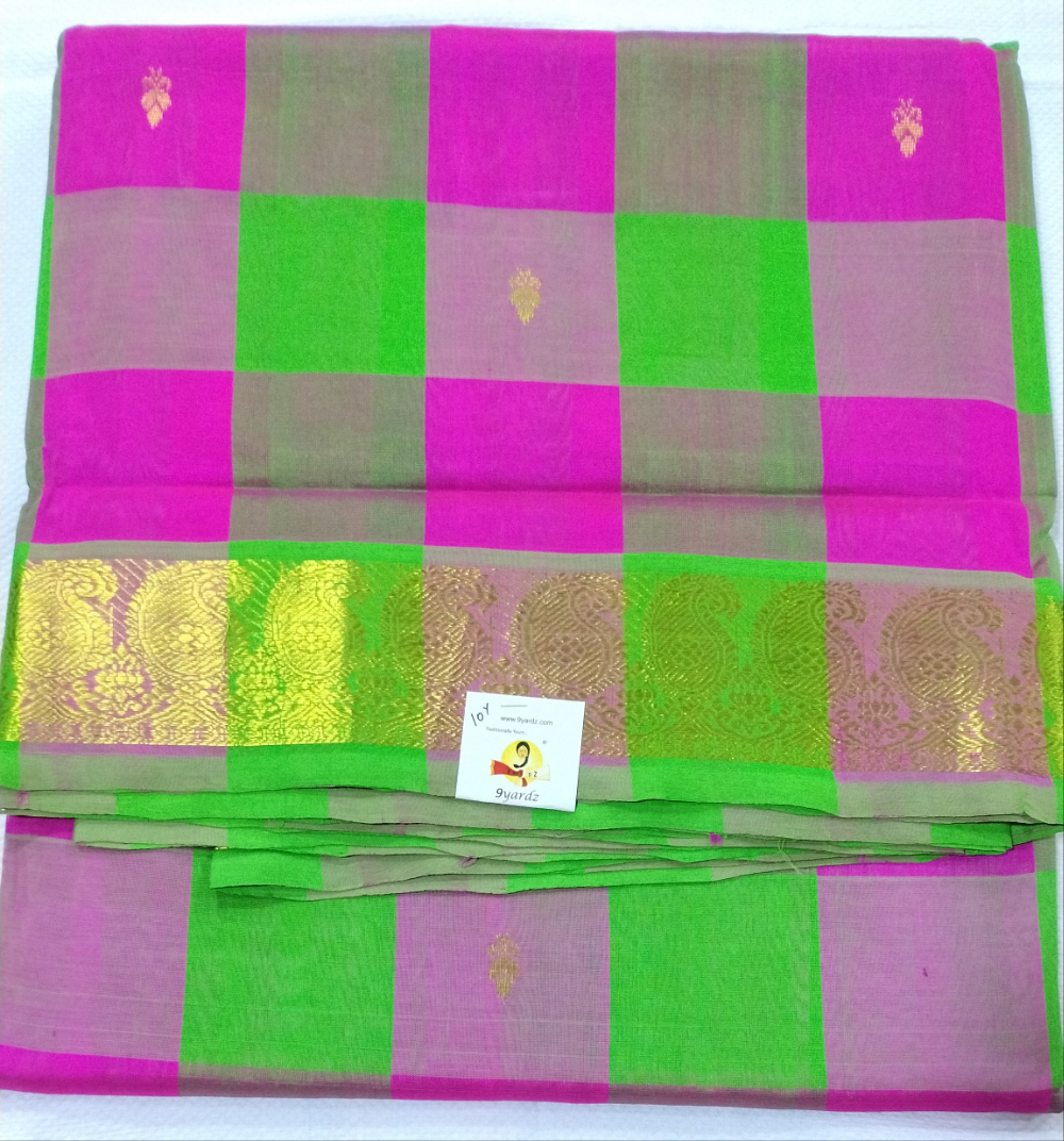 Pure silk cotton- palum pazhamum kattam with butta, 10yards (madisar)