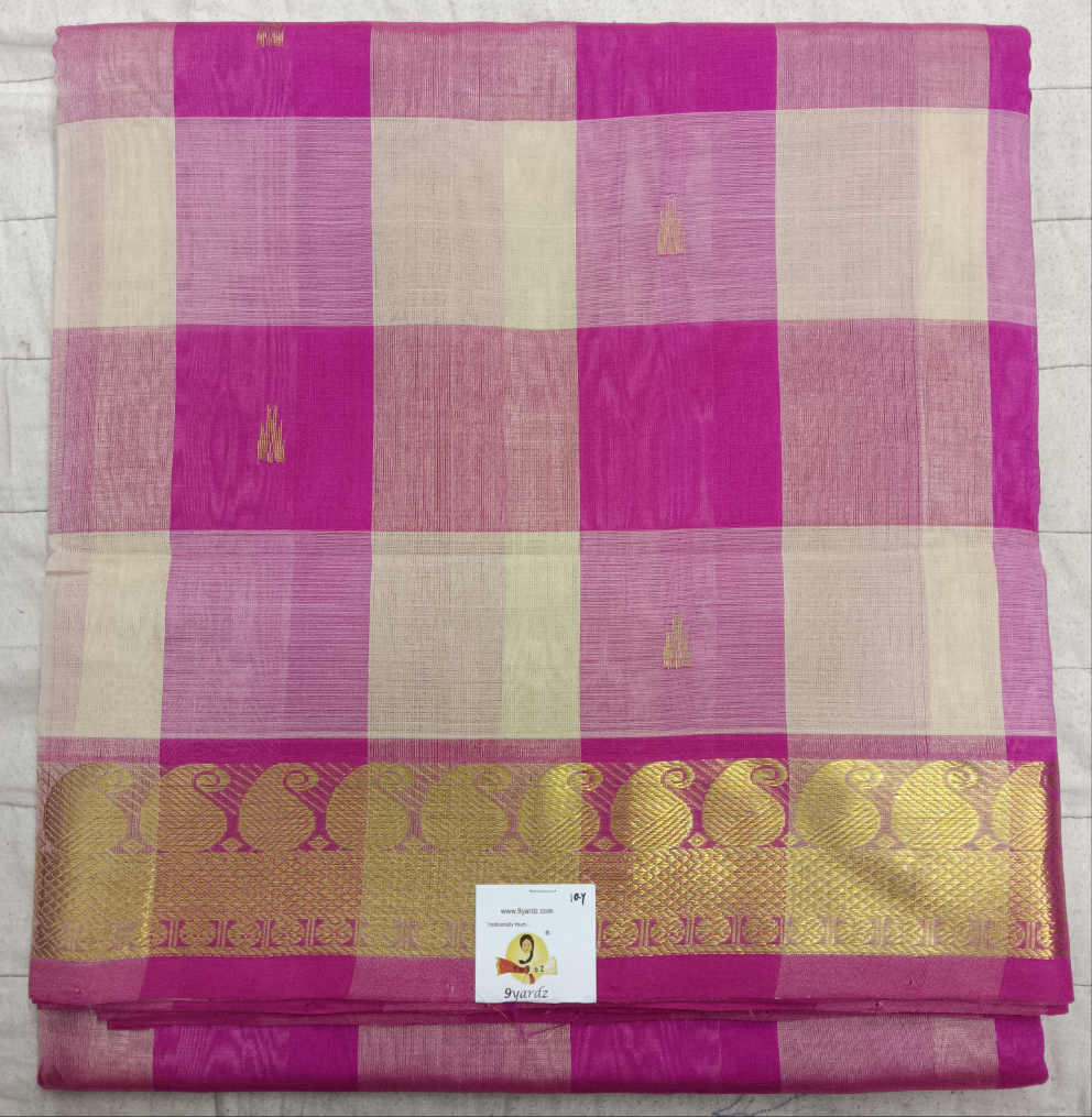 Pure silk cotton- palum pazhamum kattam with butta, 10yards (madisar)