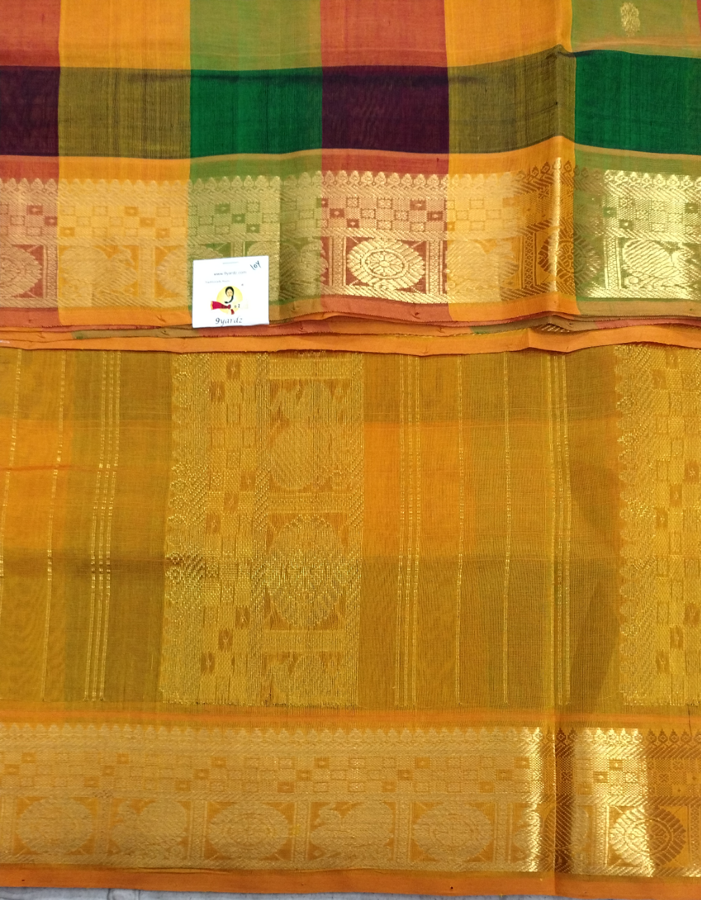 Pure silk cotton- palum pazhamum kattam with butta, 10yards (madisar)