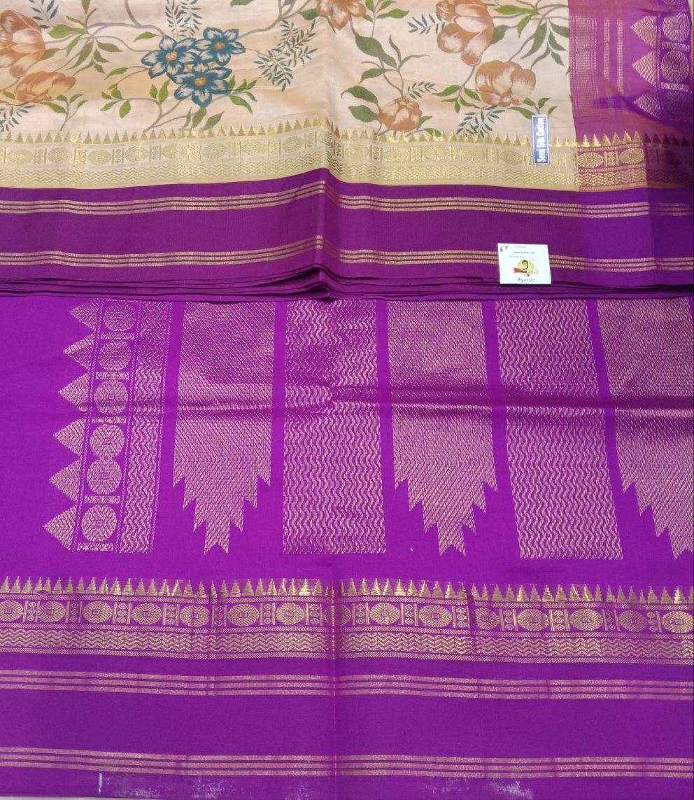 Semi silk Printed Korvai 6Yards