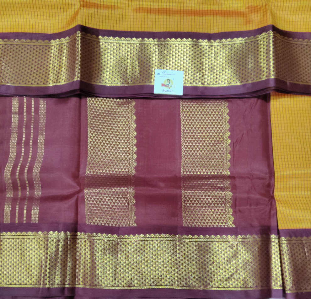 Araku and Maadampet Broder
 Pure Silk 10-Yard Saree with Golden Zari Maadampet Motif Border – 9yardz Traditional Collection