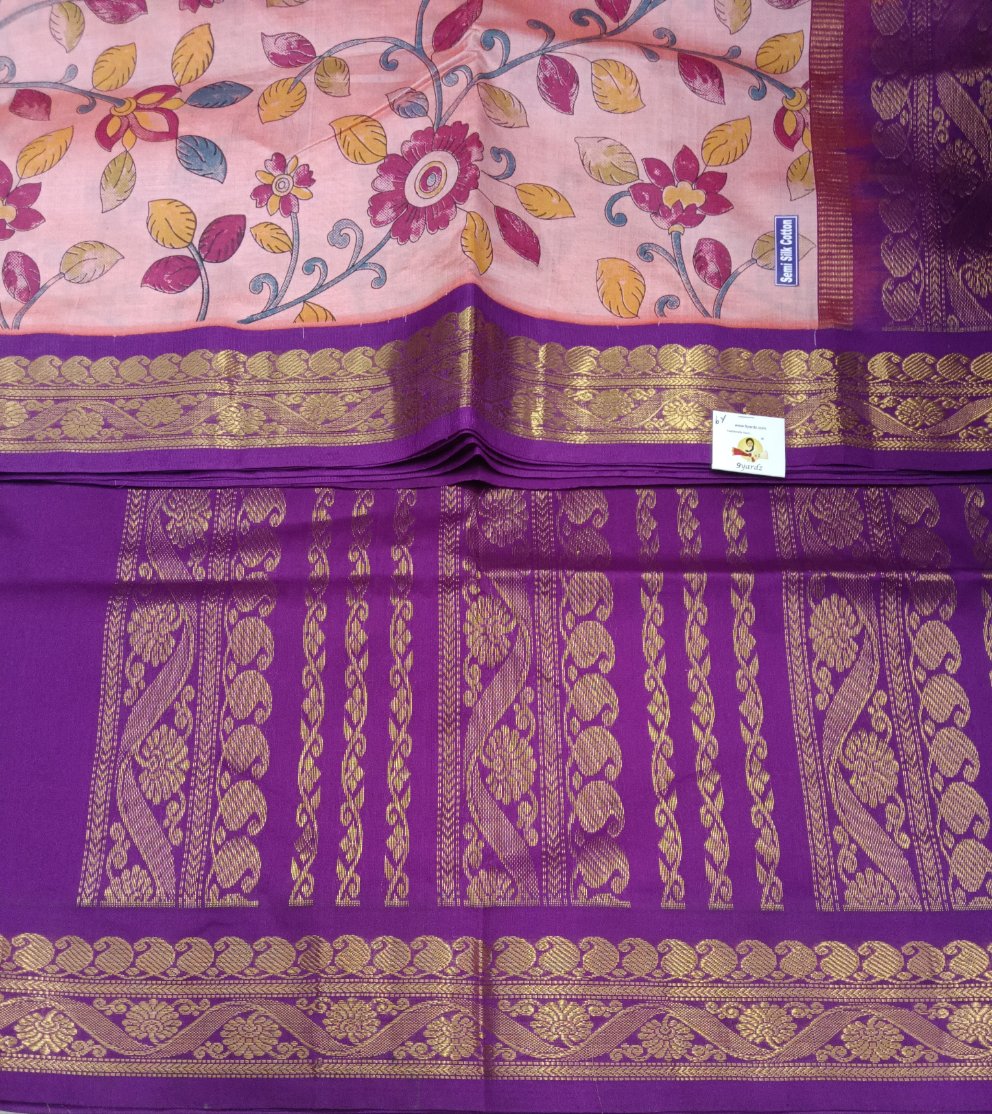 Semi silk Printed Korvai 6Yards
