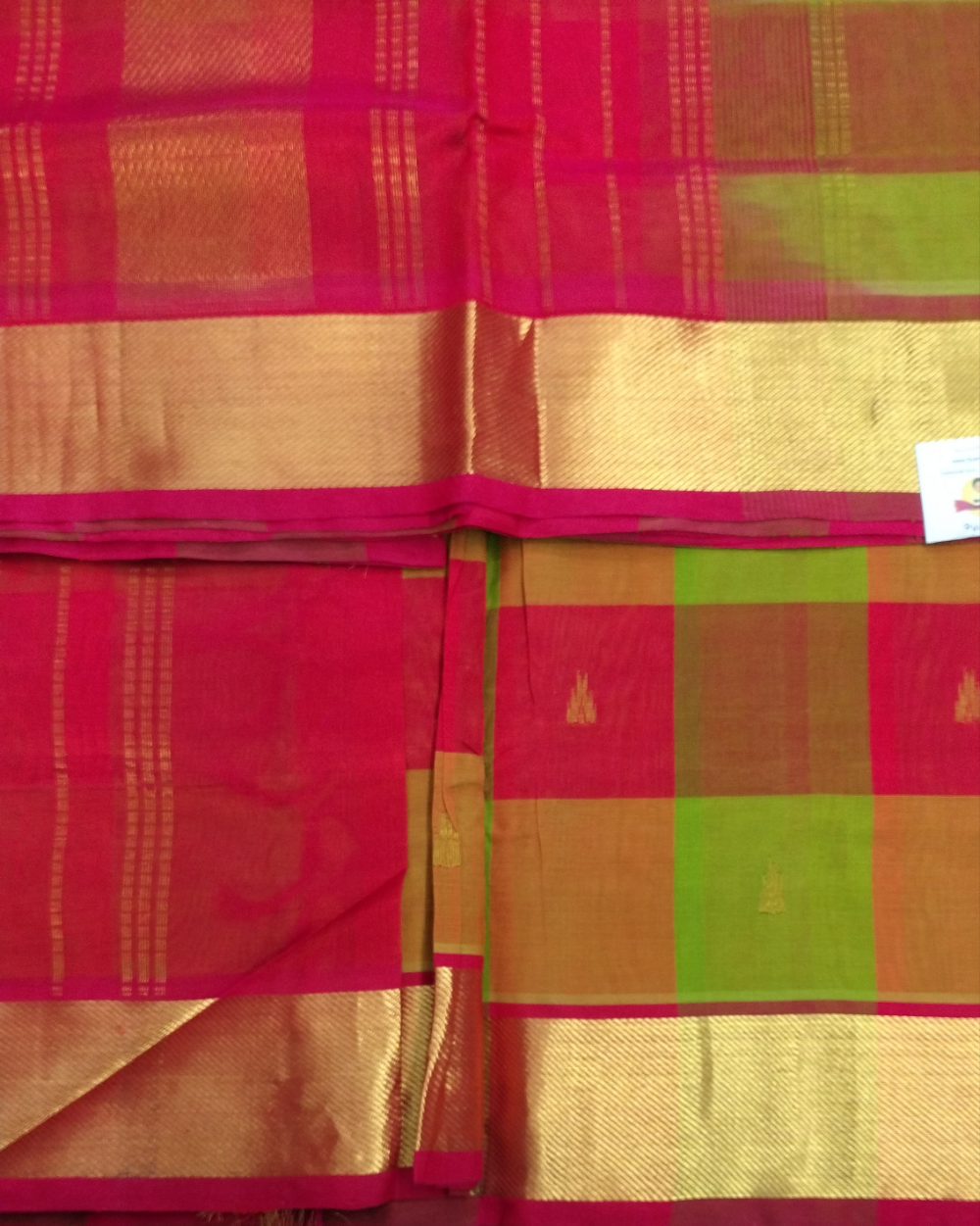 Pure silk cotton- palum pazhamum kattam with butta, 10yards (madisar)