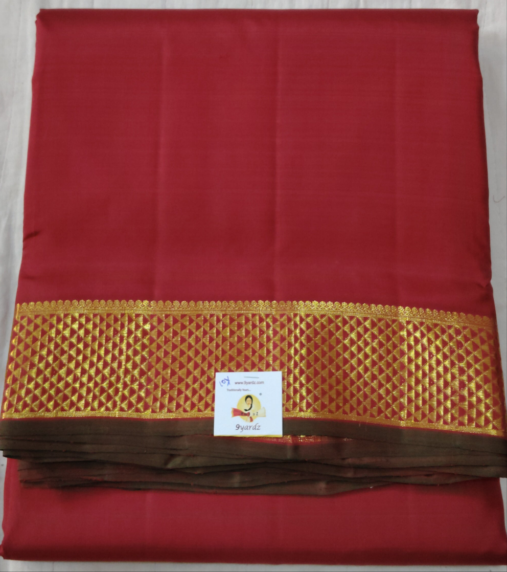Maroon self Zari Border Pure Silk 9-Yard Madisar Saree (10yards)