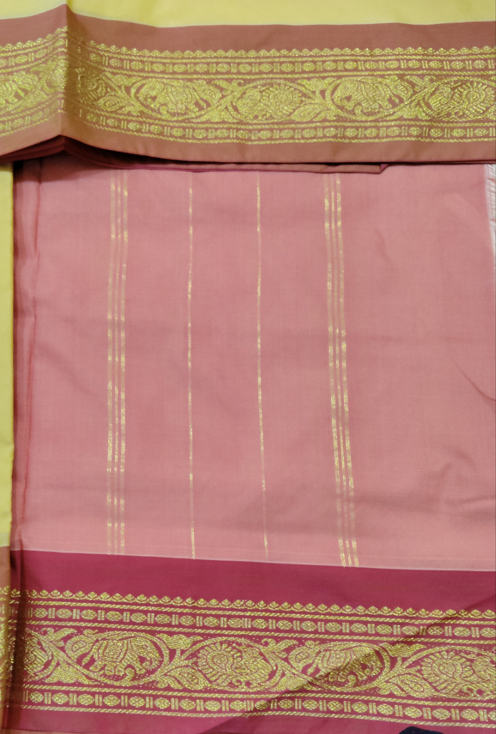 Traditional Mustard Yellow & Maroon Poly Silk 10-Yard Saree with Rich Zari Border