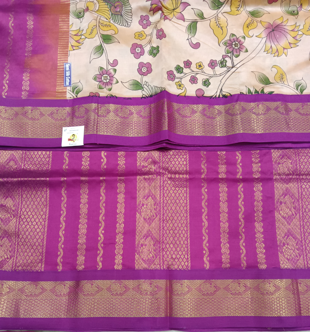 Semi silk Printed Korvai 6Yards