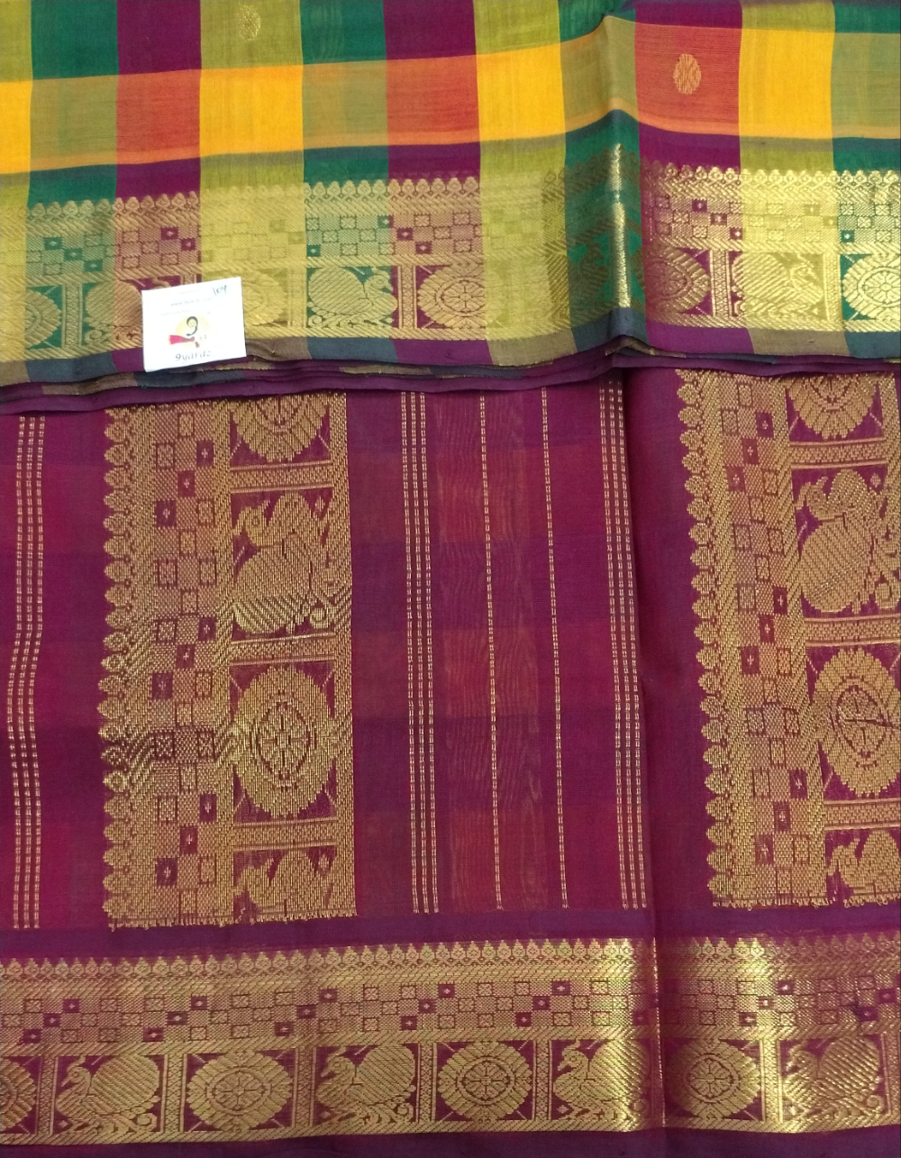 Pure silk cotton- palum pazhamum kattam with butta, 10yards (madisar)