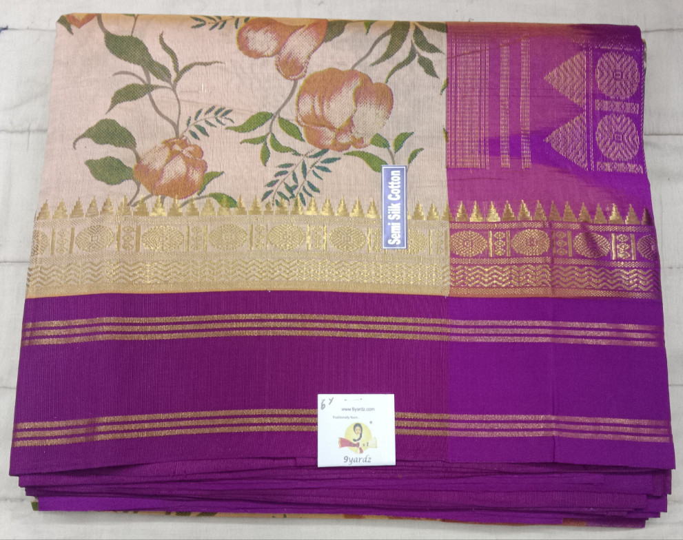 Semi silk Printed Korvai 6Yards