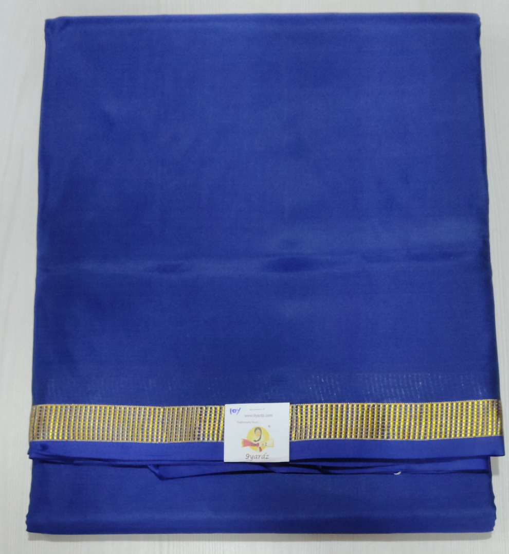 Blue and LIC Broder
 Pure Silk 10-Yard Saree with Golden Zari LIC Motif Border – 9yardz Traditional Collection