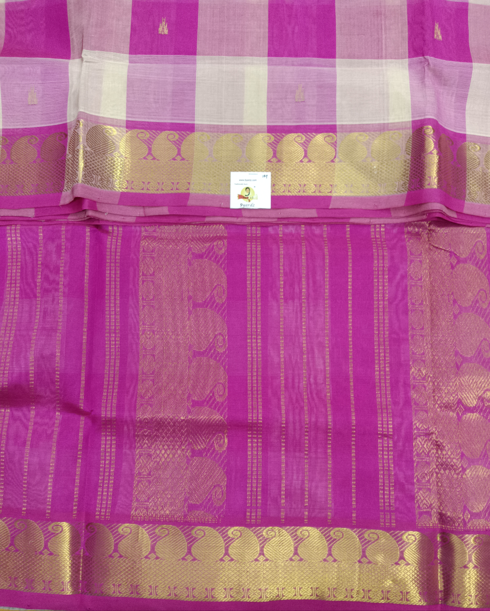 Pure silk cotton- palum pazhamum kattam with butta, 10yards (madisar)