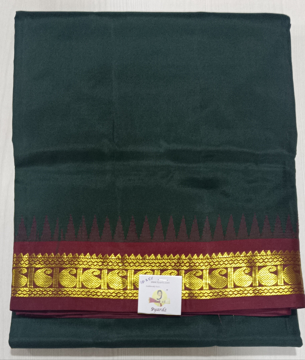 Bottle Green & Maroon Pure Silk 10-Yard Saree with Golden Zari Mango Motif Border – 9yardz Traditional Collection