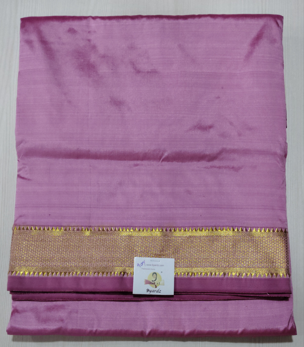 Pure Silk 9.5-Yard Madisar Saree – Light Lotus Pink by Self Gold Zari Border