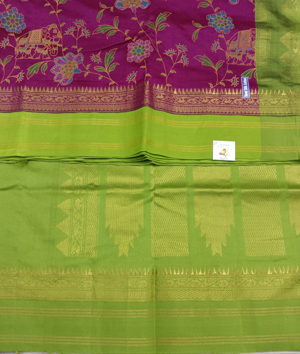 Semi silk Plain Korvai 6Yards