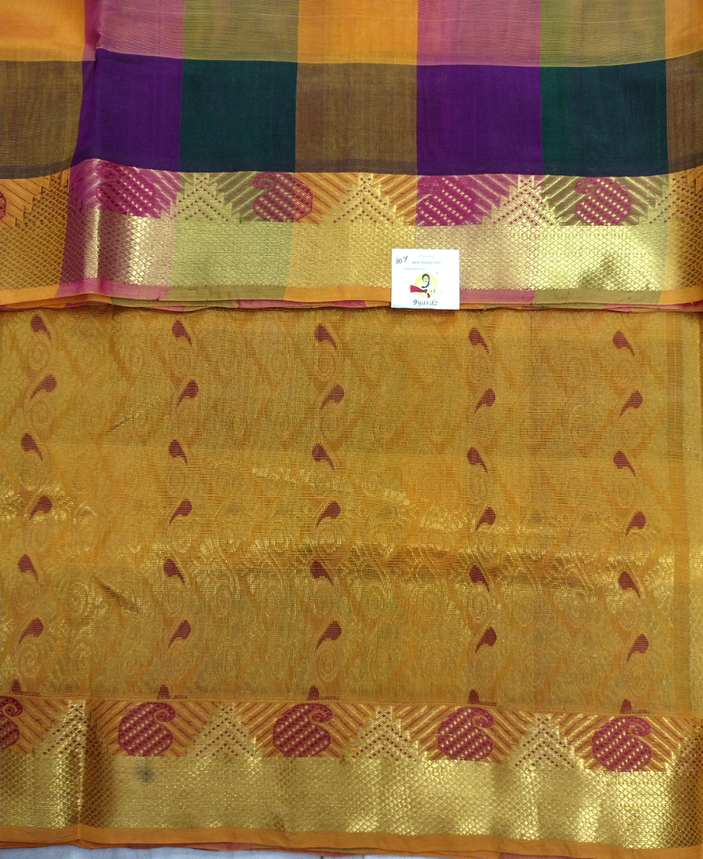 Pure silk cotton- palum pazhamum kattam with butta, 10yards (madisar)