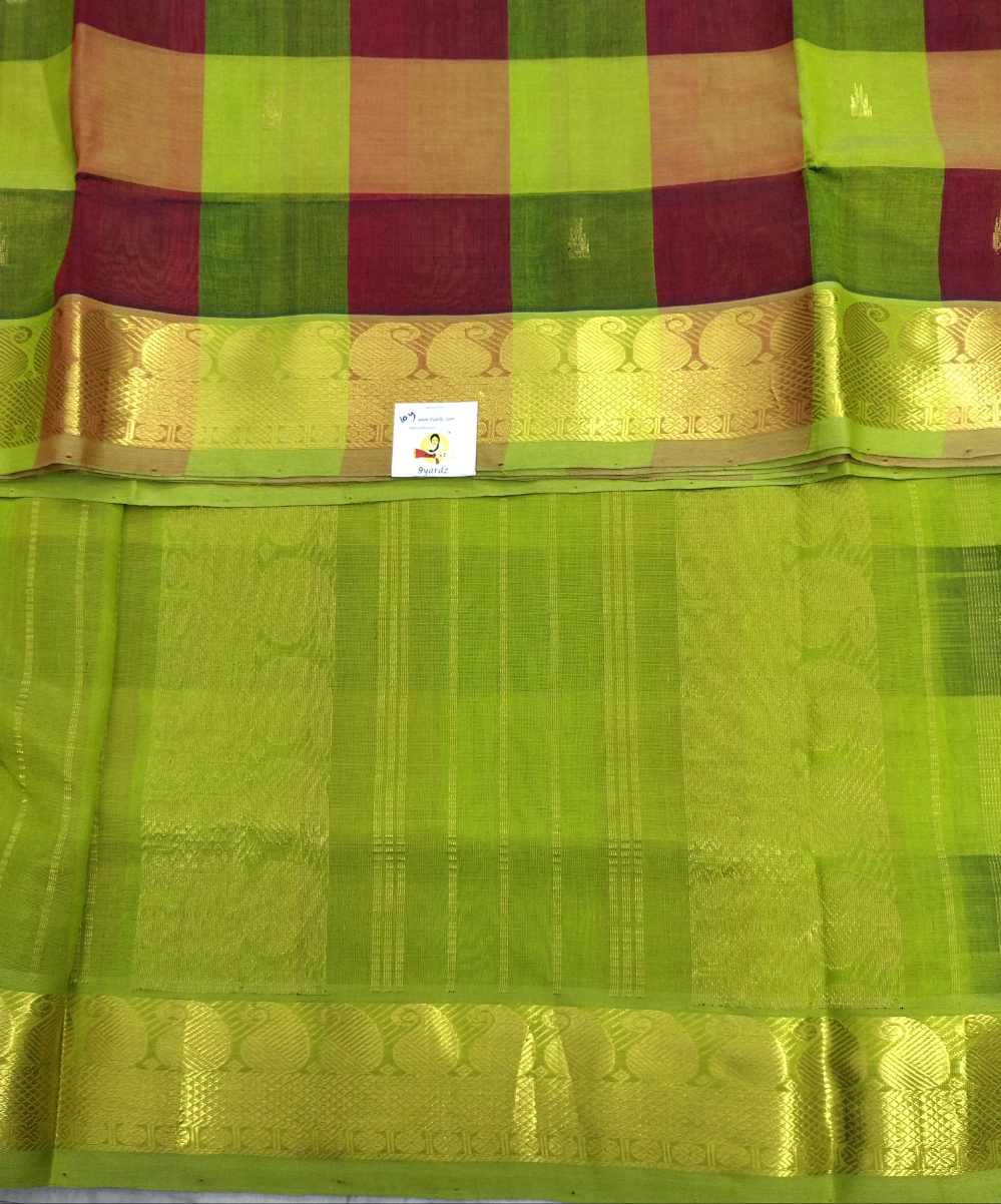 Pure silk cotton- palum pazhamum kattam with butta, 10yards (madisar)
