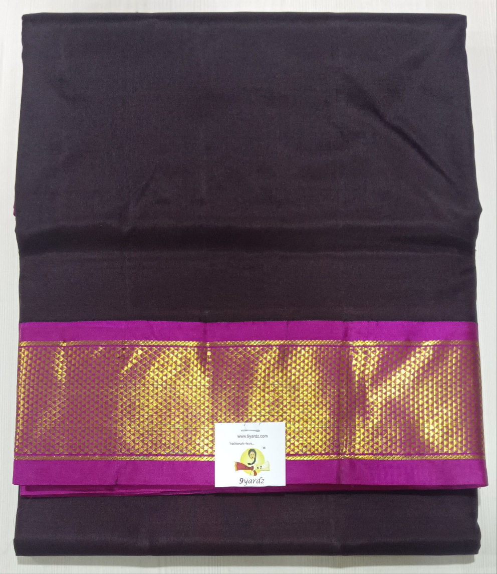 Coffee Brown and Pink Pure Silk 10-Yard Saree with Golden Zari Maadampet Motif Border – 9yardz Traditional Collection