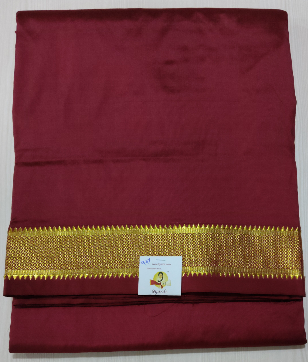 Pure Silk 10-Yard Madisar Saree – Maroon by Self Gold Zari Border