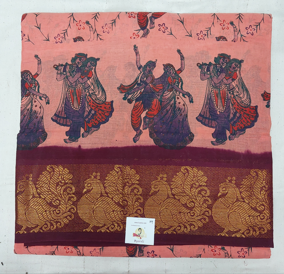 Kalamkari Printed Sungudi 10 yards