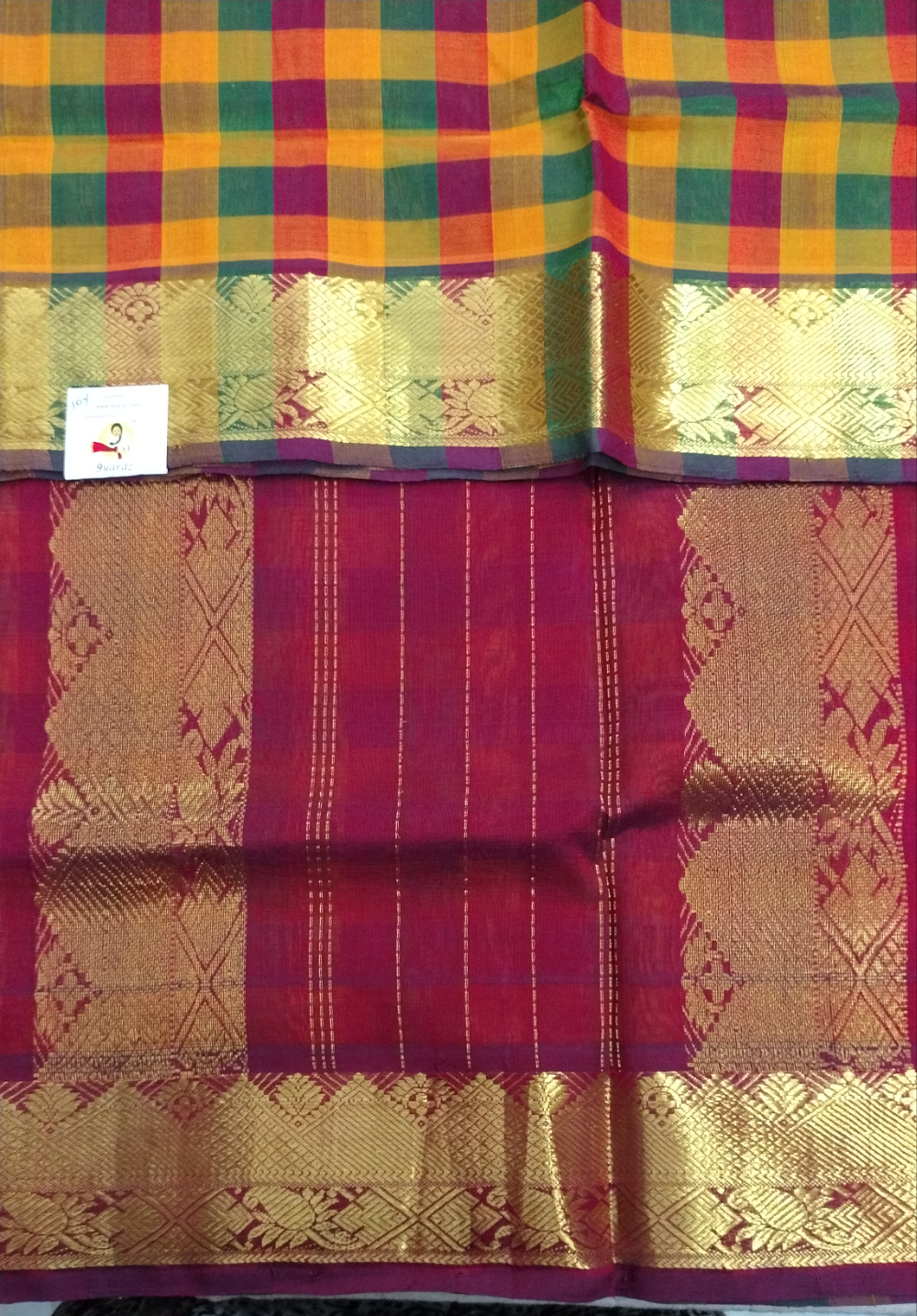 Pure silk cotton- palum pazhamum kattam with butta, 10yards (madisar)