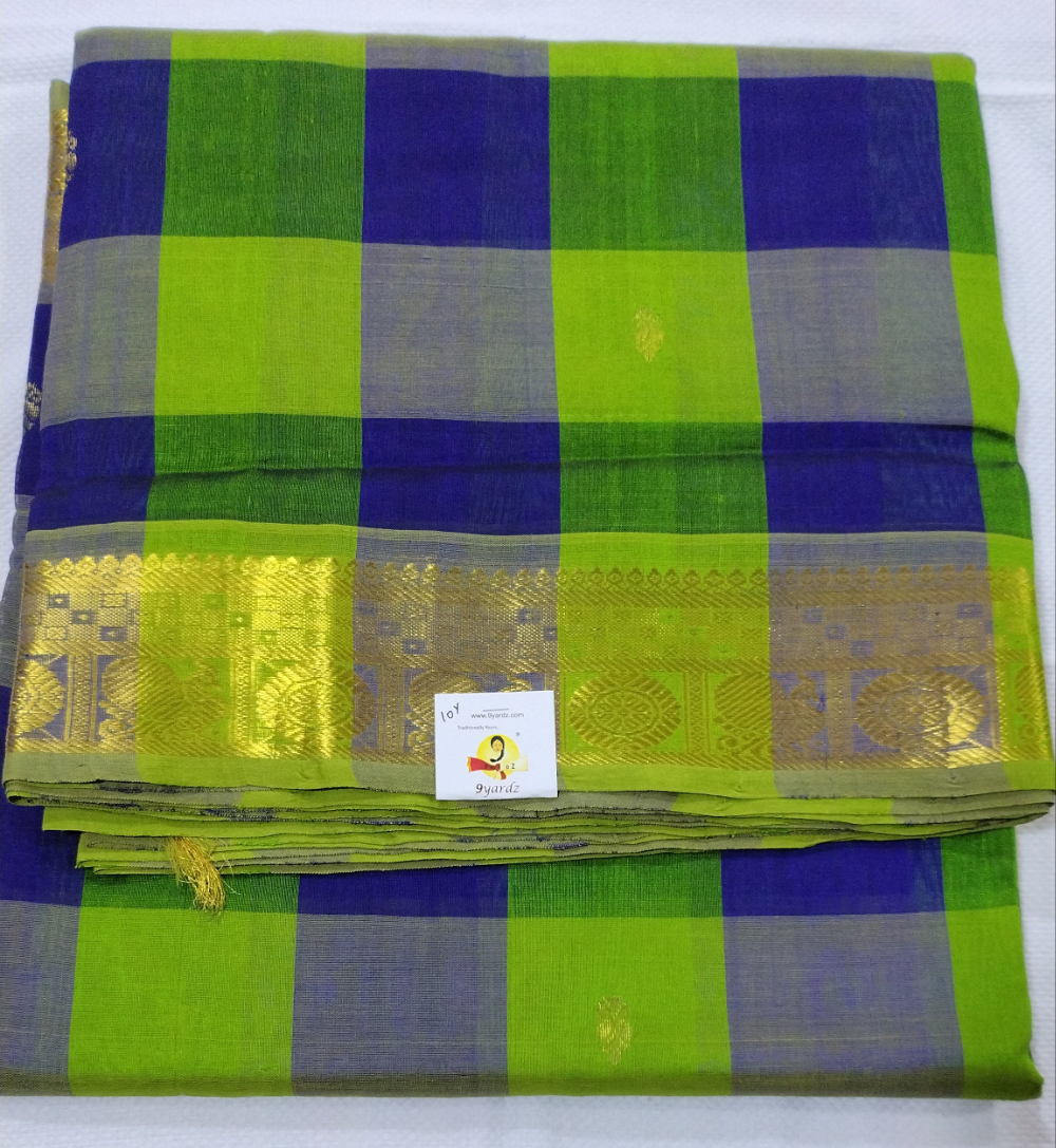 Pure silk cotton- palum pazhamum kattam with butta, 10yards (madisar)