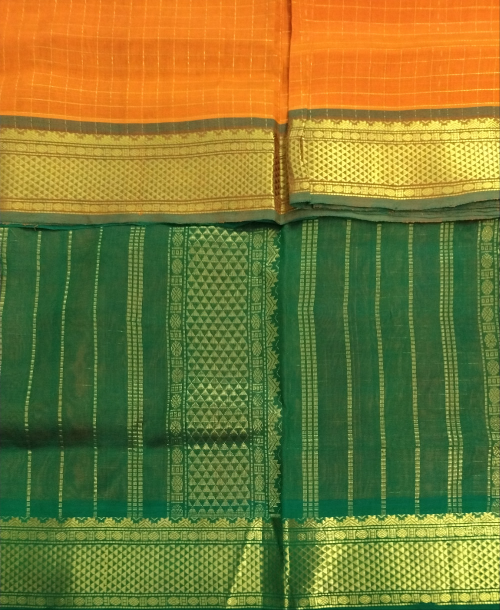 Pure silk cotton- Zari kattam with butta, 10yards (madisar)