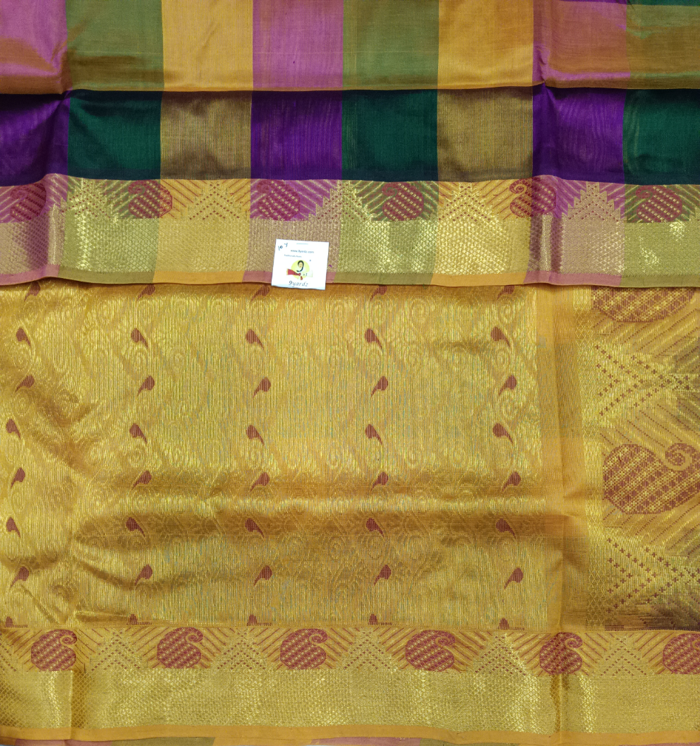 Pure silk cotton- palum pazhamum kattam with butta, 10yards (madisar)