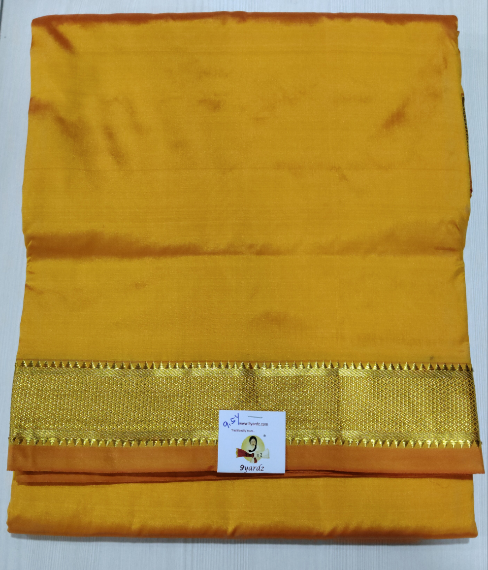 Pure Silk 9.5-Yard Madisar Saree – Yellow by Self Broder Gold Zari Border