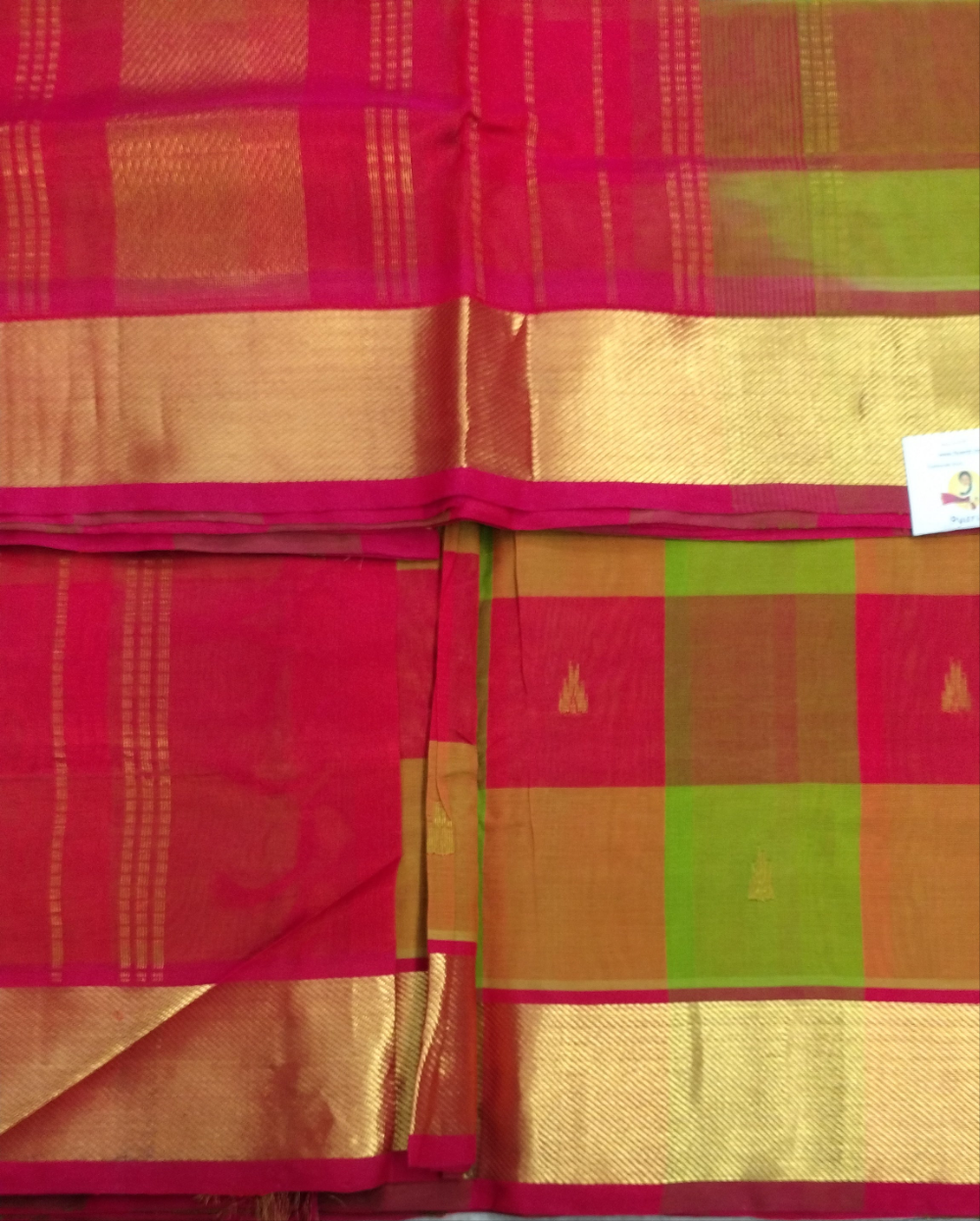 Pure silk cotton- palum pazhamum kattam with butta, 10yards (madisar)