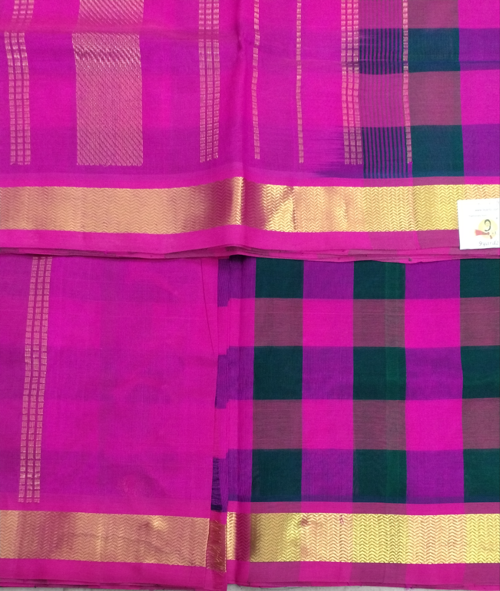 Pure silk cotton- palum pazhamum kattam with butta, 10yards (madisar)