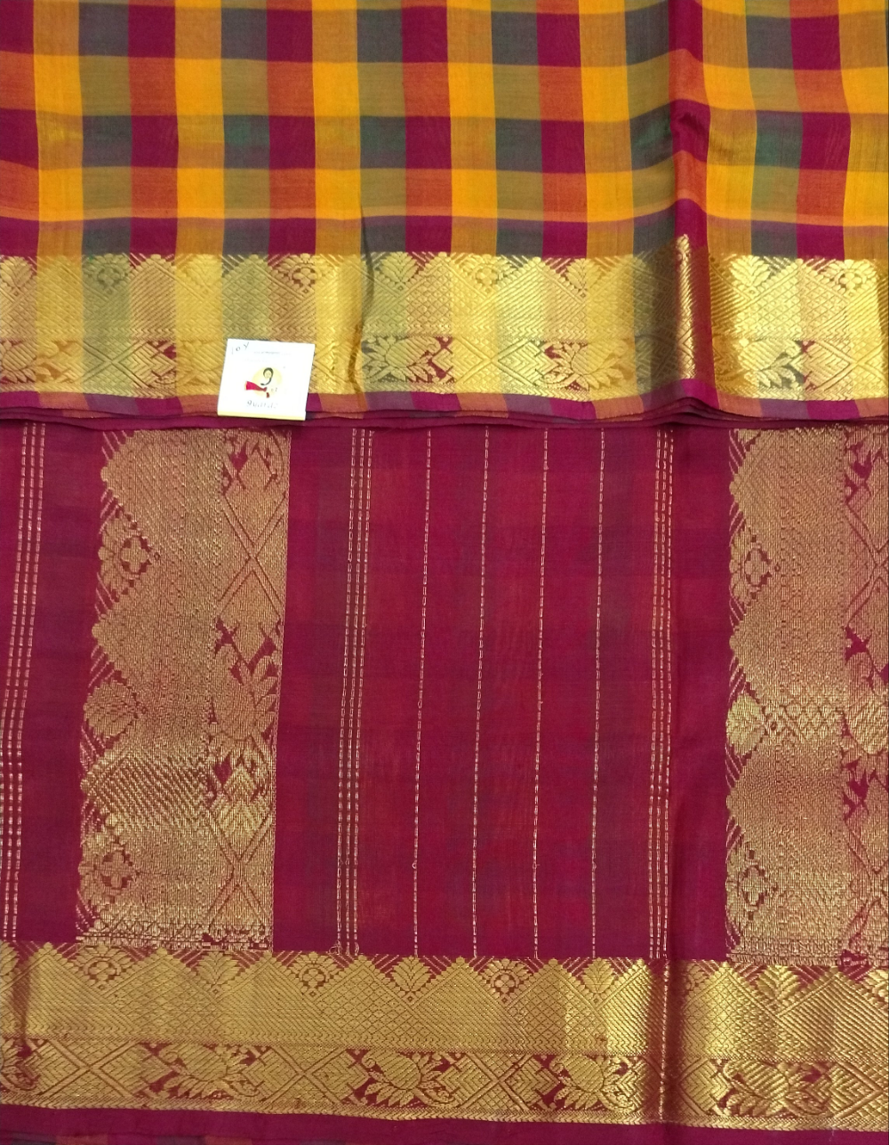 Pure silk cotton Pallumpazham Checked 10yards madisar
