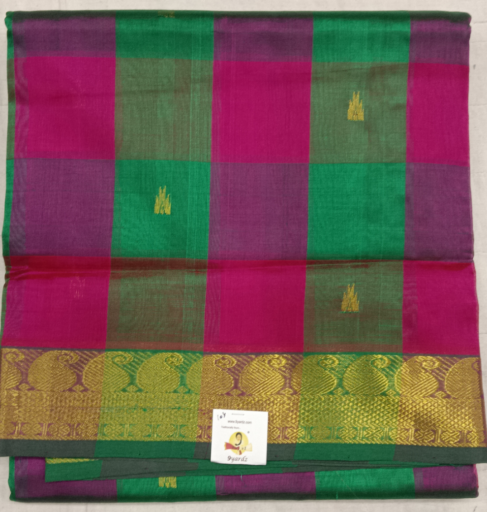 Pure silk cotton- palum pazhamum kattam with butta, 10yards (madisar)