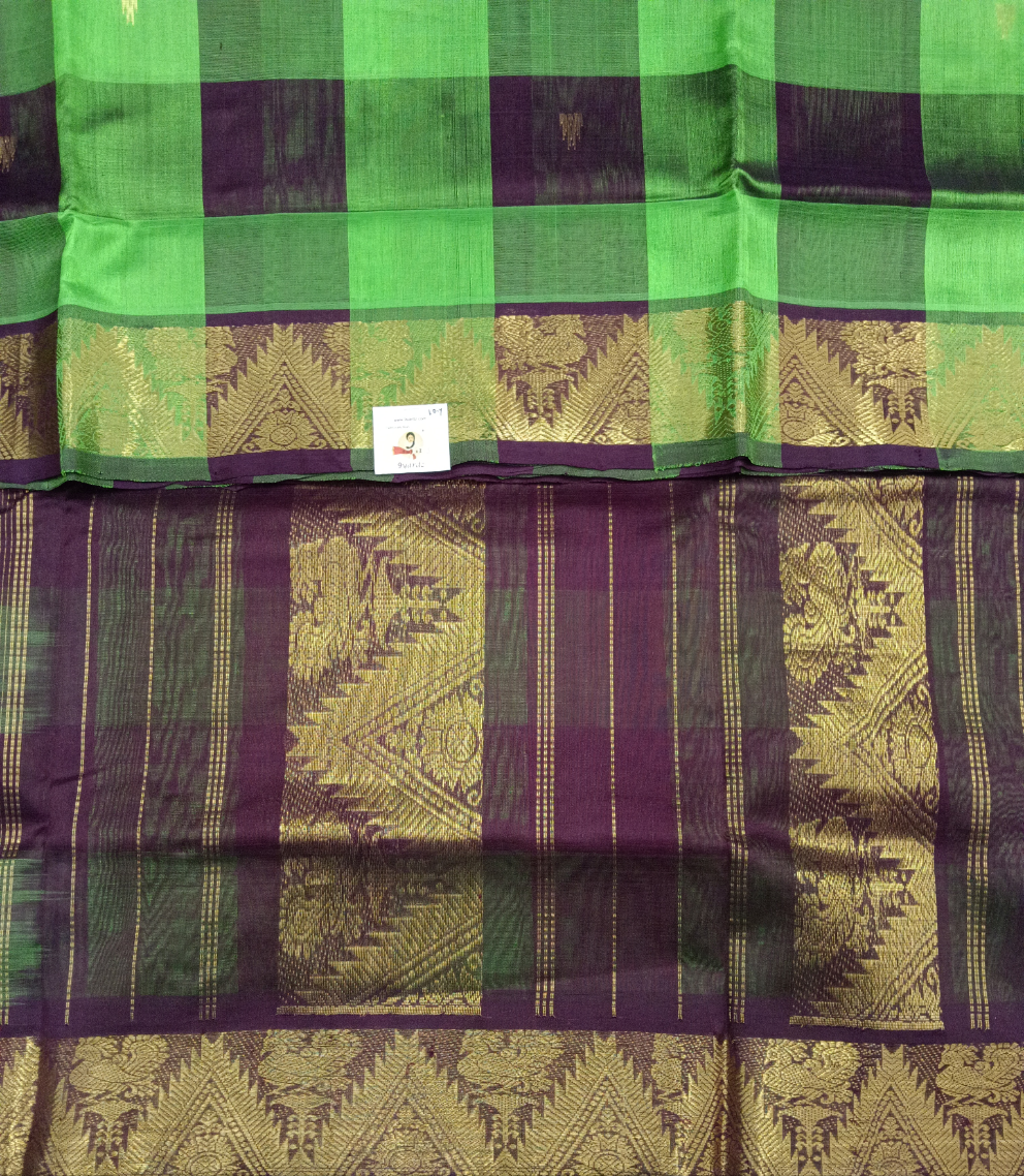 Pure silk cotton- palum pazhamum kattam with butta, 10yards (madisar)