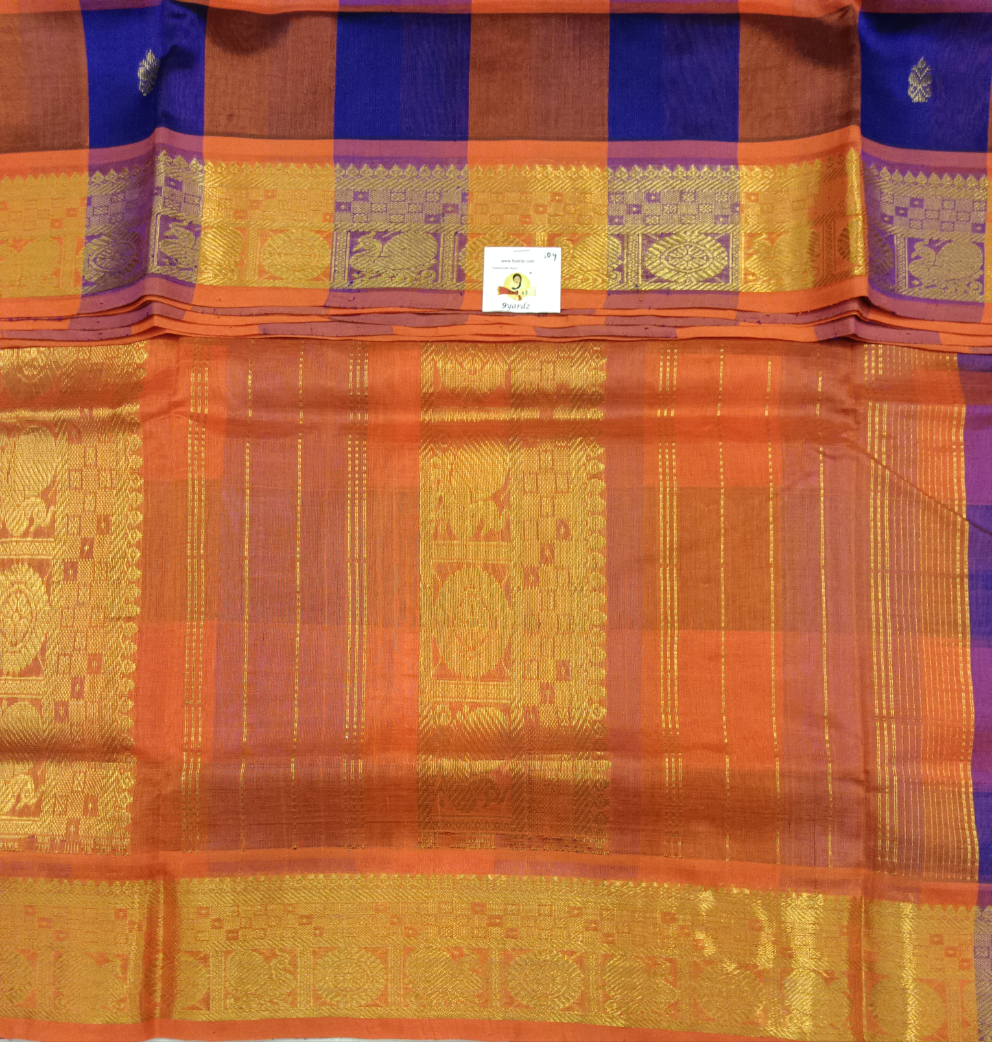 Pure silk cotton- palum pazhamum kattam with butta, 10yards (madisar)