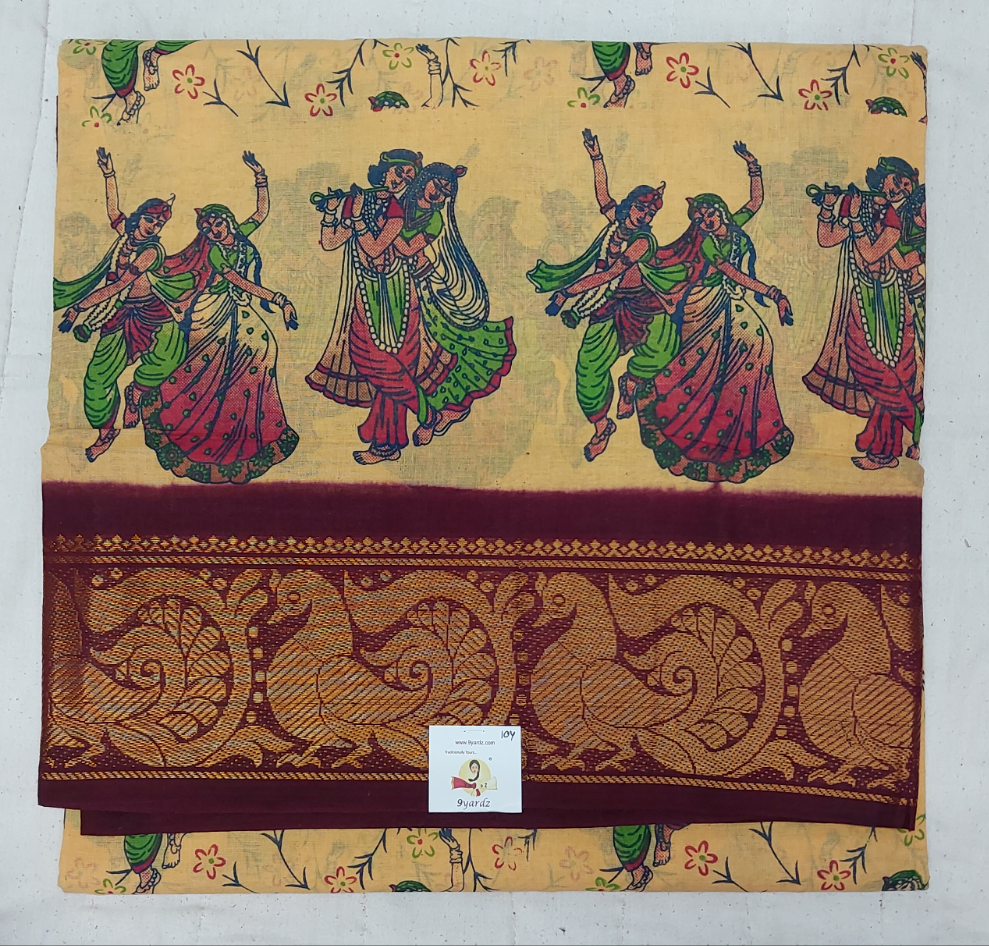 Kalamkari Printed Sungudi 10 yards