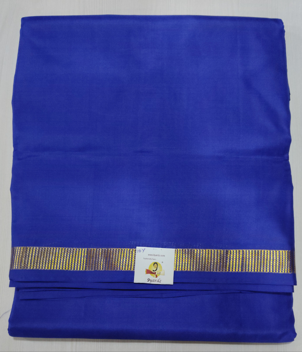 Blue and LIC Broder
 Pure Silk 10-Yard Saree with Golden Zari LIC Motif Border – 9yardz Traditional Collection