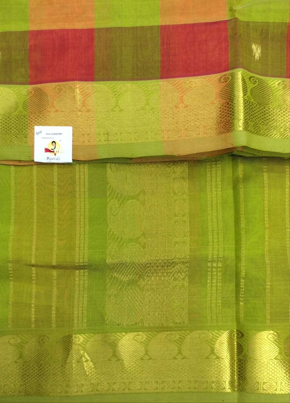 Pure silk cotton- palum pazhamum kattam with butta, 10yards (madisar)
