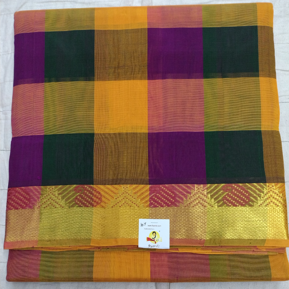 Pure silk cotton- palum pazhamum kattam with butta, 10yards (madisar)