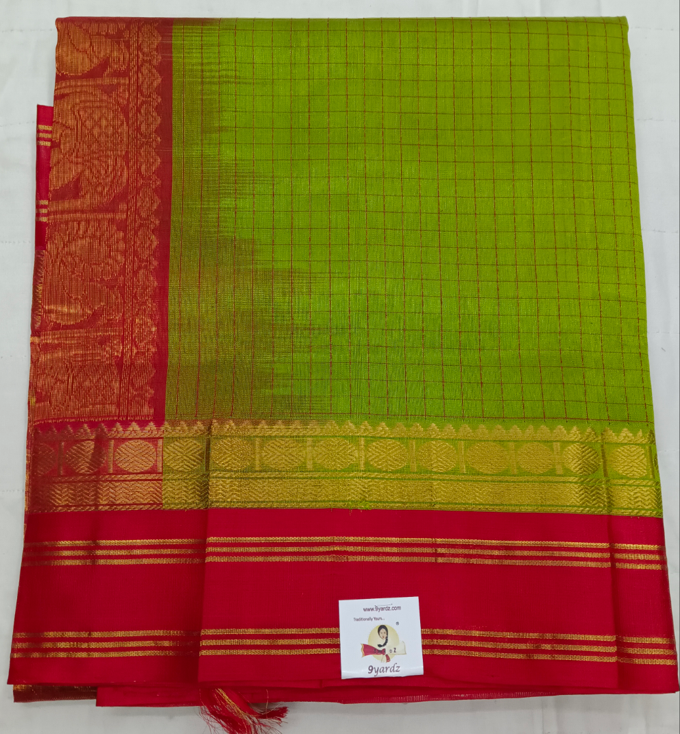 Pure Silk Cotton Korvai 6Yards - Thread Checked