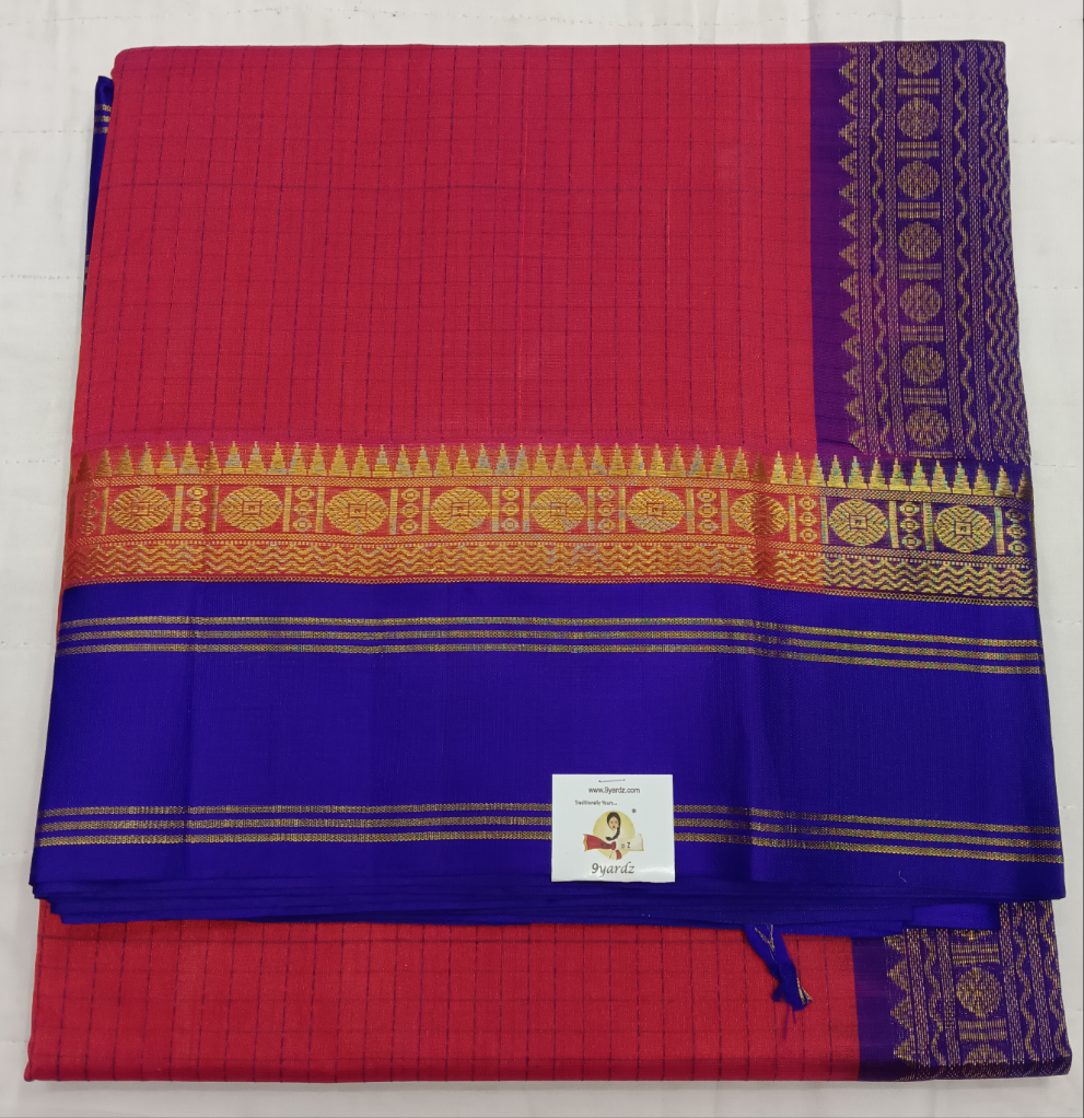 Pure Silk Cotton Korvai 6Yards - Thread Checked