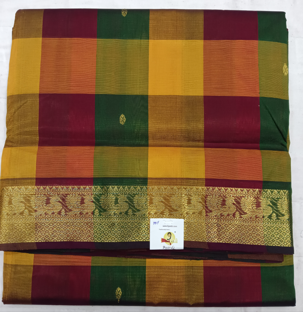 Pure silk cotton- pazhum pazhamum kattam with butta, 10yards (madisar)
